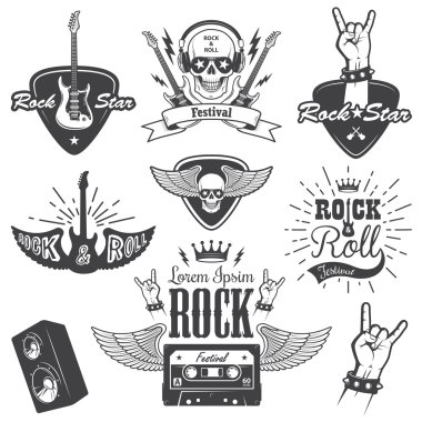 Rock and roll müzik Amblemler kümesi. 2 set