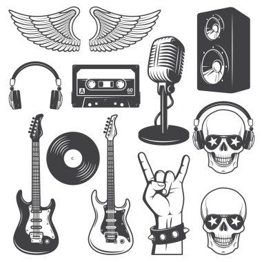 Rock and roll müzik öğeleri kümesi.
