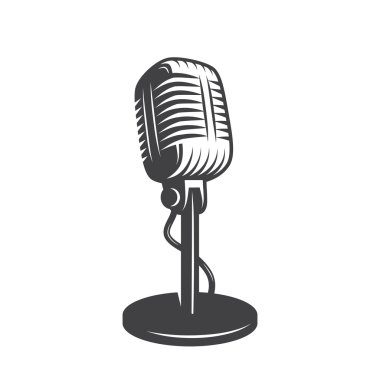 Vector illustration of isolated retro, vintage microphone. clipart