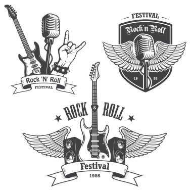 Rock and roll müzik Amblemler kümesi.