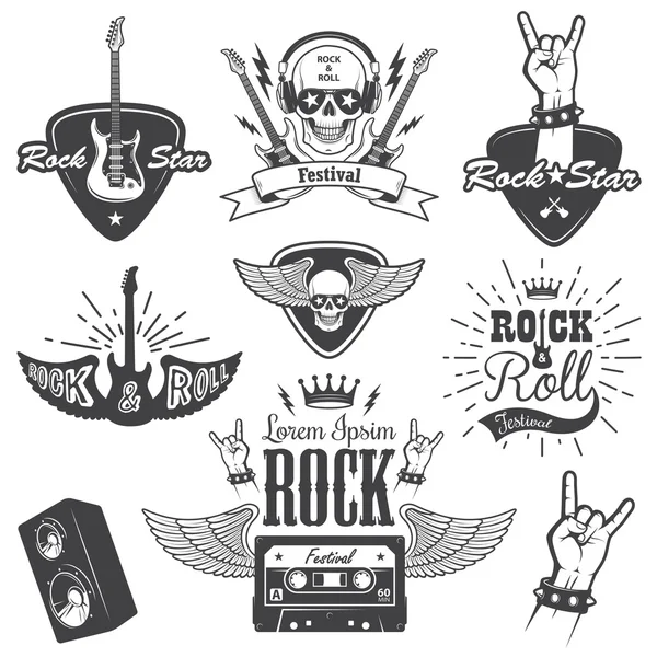 Rock and roll müzik Amblemler kümesi. 2 set