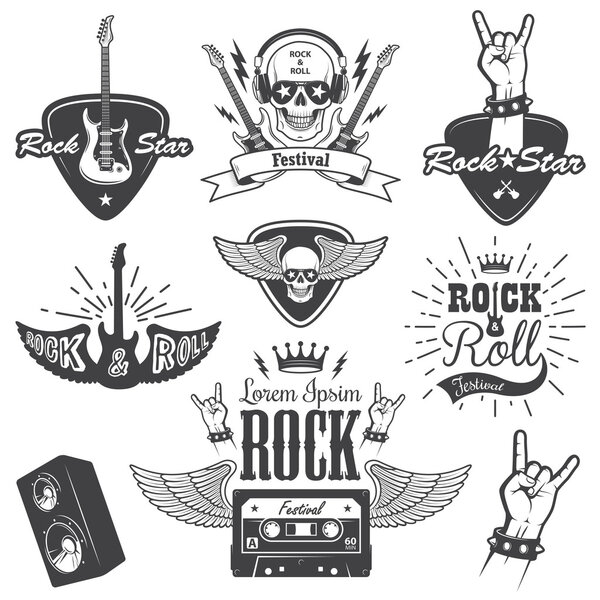 Набор рок-н-рольных музыкальных эмблем. набор 2
