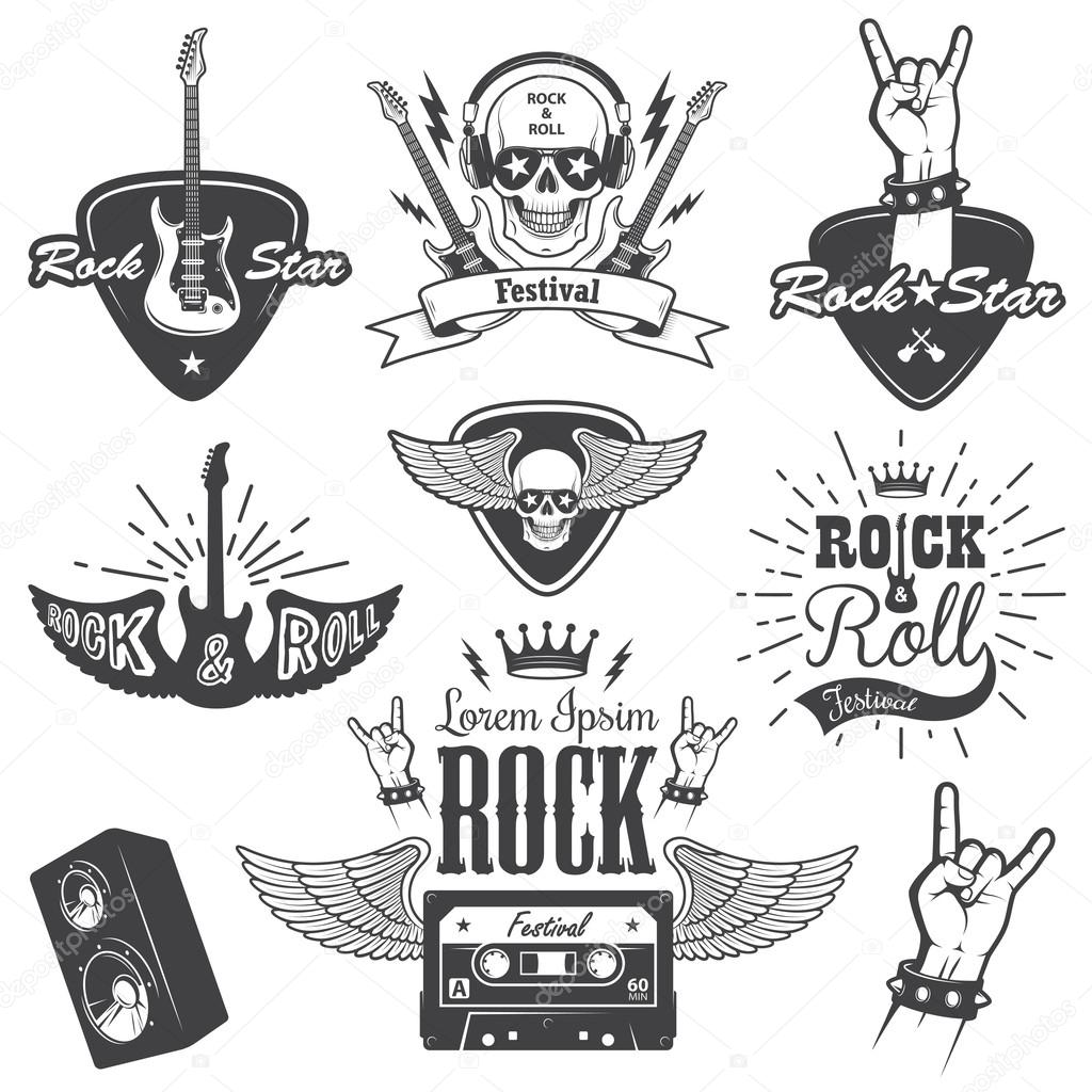 Set of rock and roll music emblems. set 2