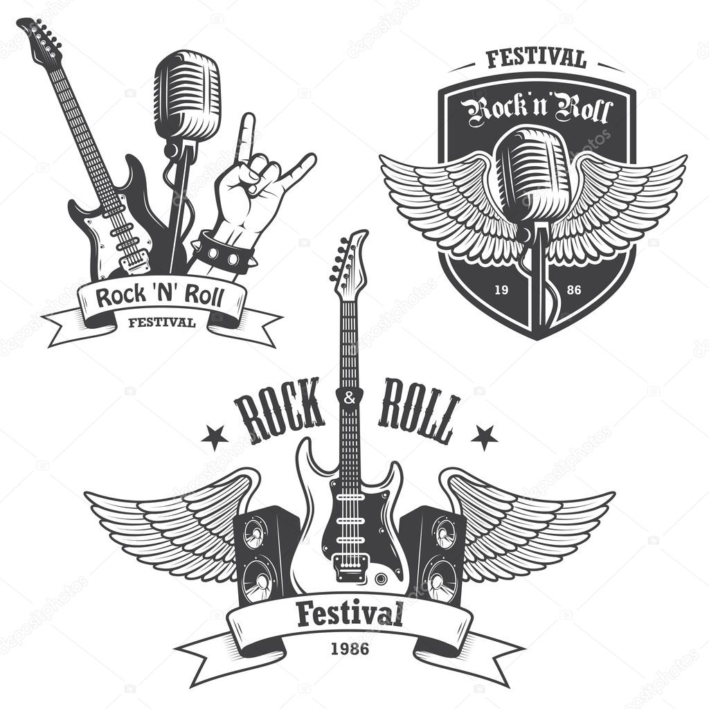 Set of rock and roll music emblems.