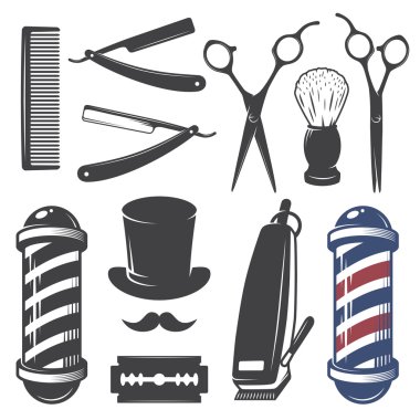 Set of vintage barber shop elements. clipart