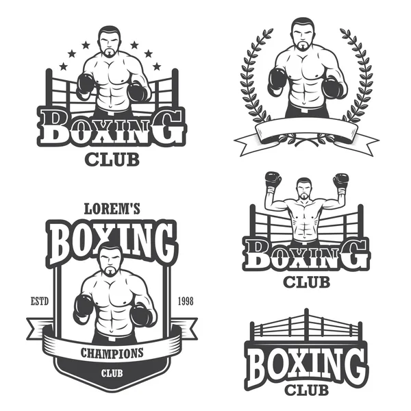 Conjunto de emblemas de boxeo vintage — Vector de stock