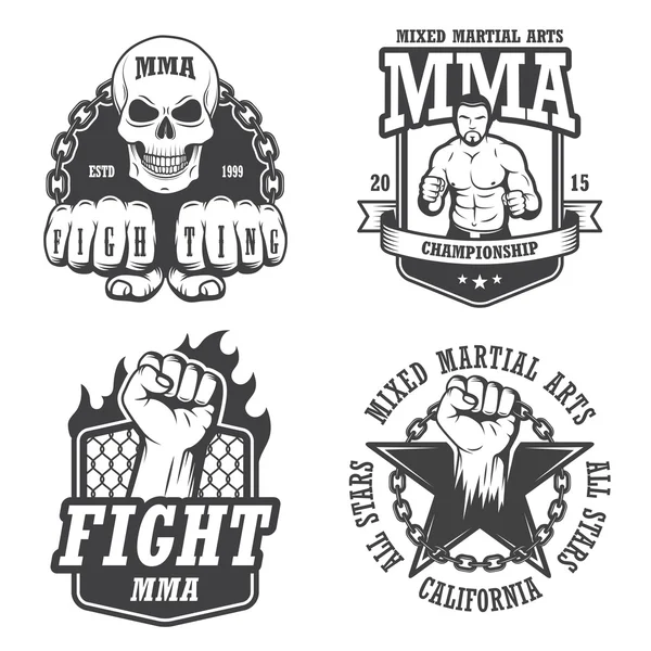 Set van vier mma emblemen — Stockvector