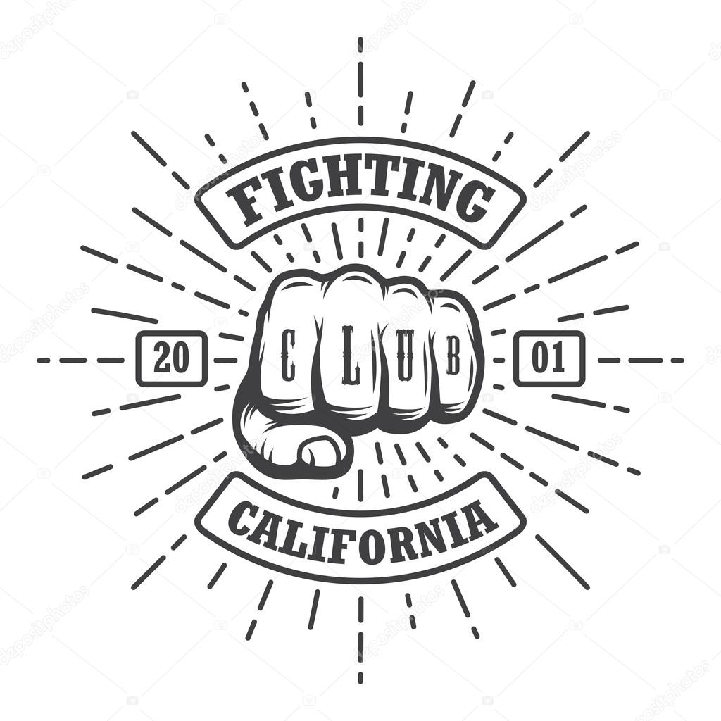 Hipster emblem about fighting club. Monochrome graphic style