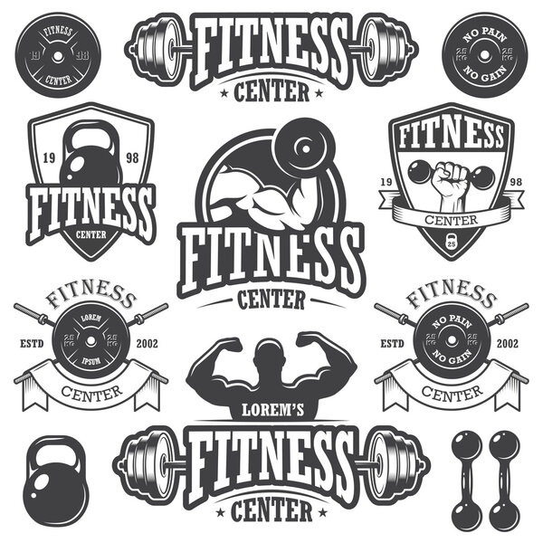 Set of monochrome fitnes emblems