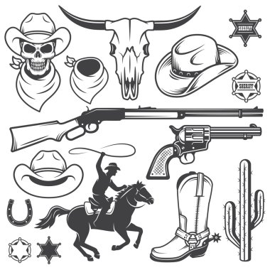 Set of wild west cowboy designed elements clipart