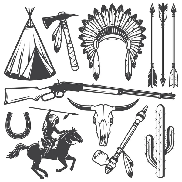 Set of wild west american indian designed elements — Stock Vector