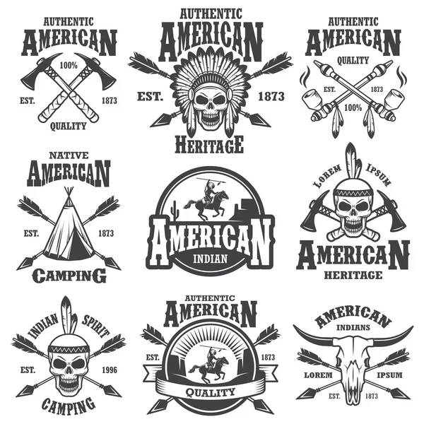 Conjunto de emblemas indios americanos — Vector de stock