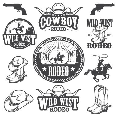 Set of vintage rodeo emblems and designed elements clipart