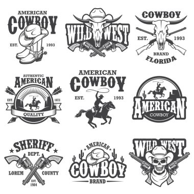 Set of vintage cowboy emblems clipart