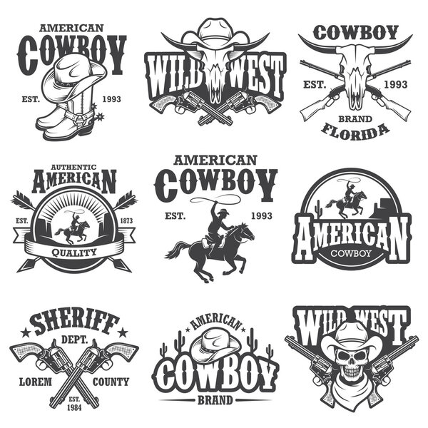 Set of vintage cowboy emblems