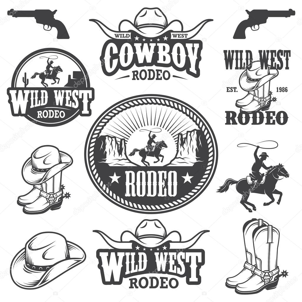 Set of vintage rodeo emblems and designed elements