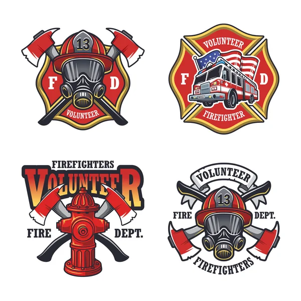 Conjunto de emblemas de bombero — Vector de stock