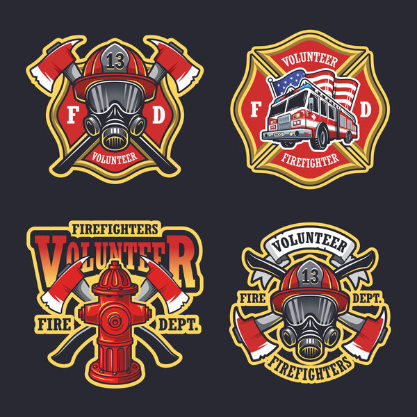 Set of firefighter emblems 
