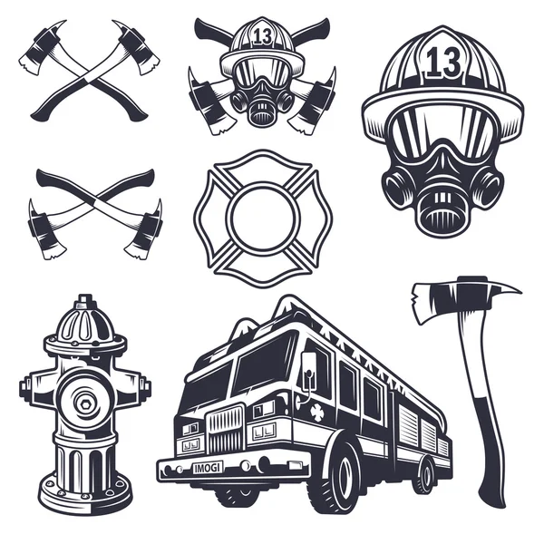 Set of designed firefighter elements — Stock Vector