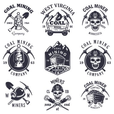 Set of vintage coal mining emblems