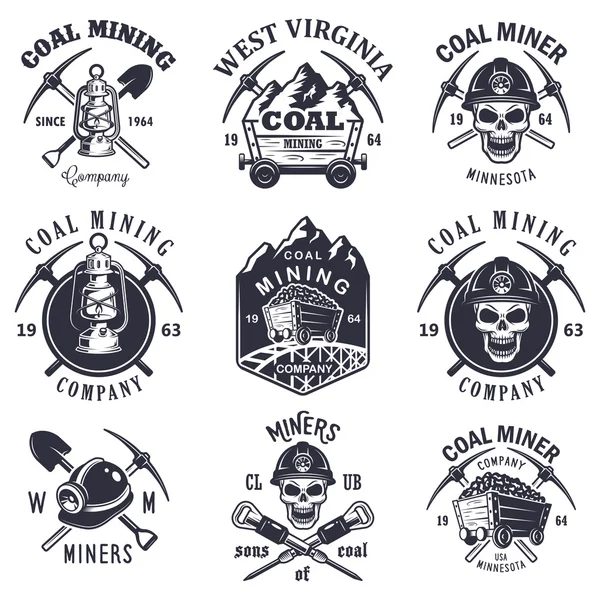 Conjunto de emblemas de minería de carbón vintage — Vector de stock