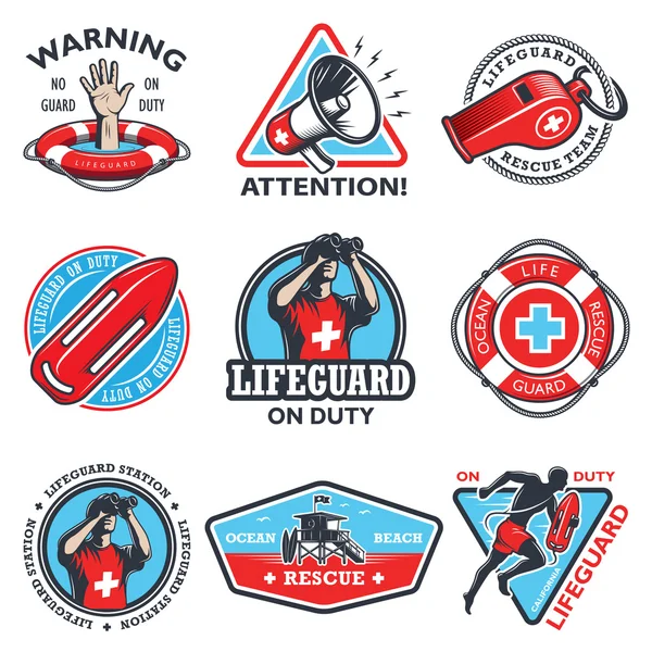 Set of vintage lifeguard emblems — Stock Vector