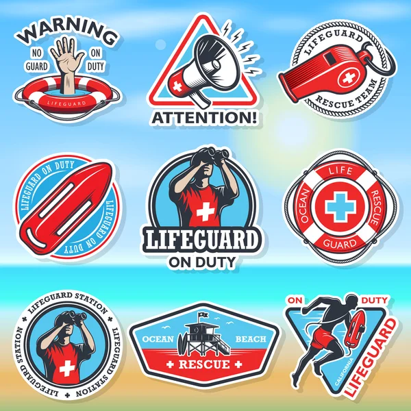 Set of vintage lifeguard emblems — Stock Vector