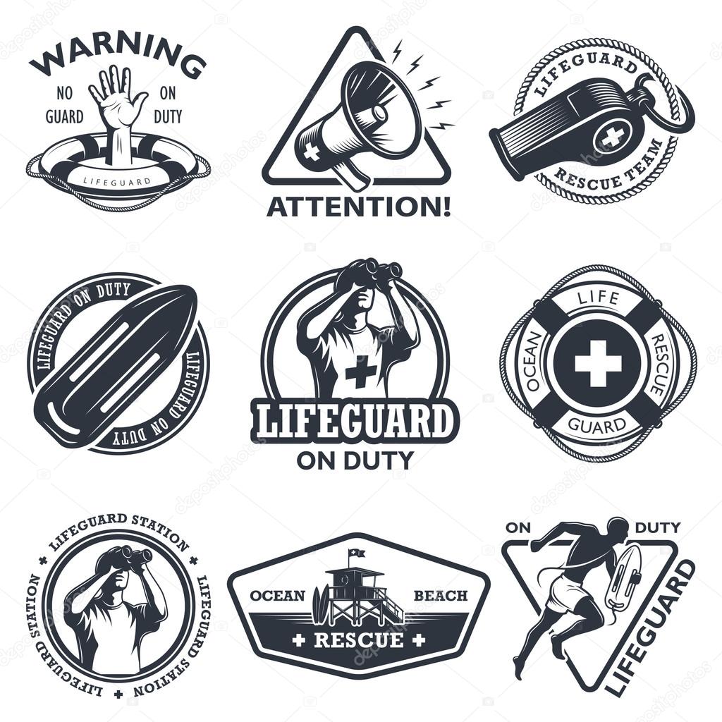 Set of vintage lifeguard emblems