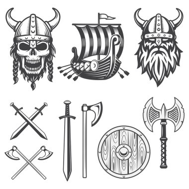 Tek renkli viking öğeleri kümesi