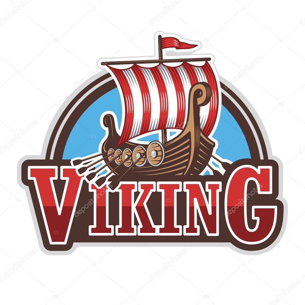 Viking ship sport logo. Colored isolated on white background