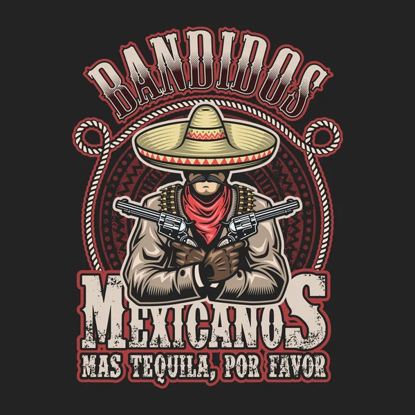 Ilustração vetorial do modelo de impressão de bandido mexicano —  Vetores de Stock