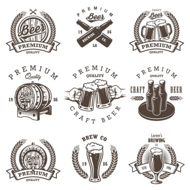Set of vintage beer brewery emblems clipart