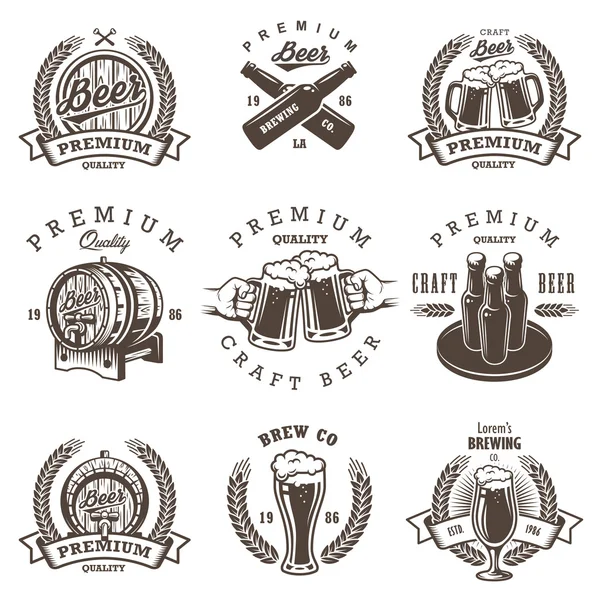 Set van vintage bier brouwerij emblemen — Stockvector