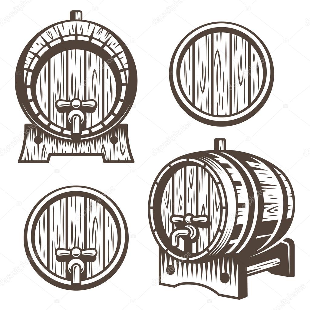 Set of vintage wooden barrels