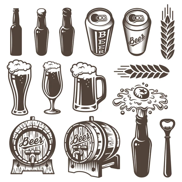 Ensemble d'éléments de bière et de brasserie vintage — Image vectorielle