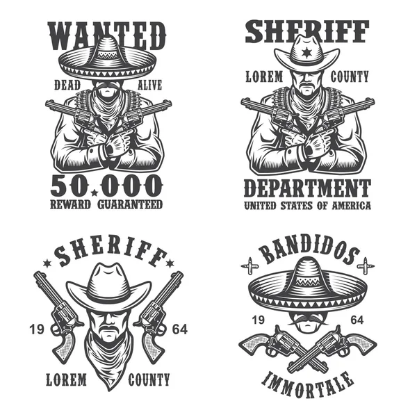 Set of sheriff and bandit emblems — Stock Vector