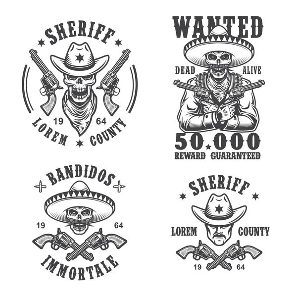 Set van sheriff en bandit emblemen — Stockvector
