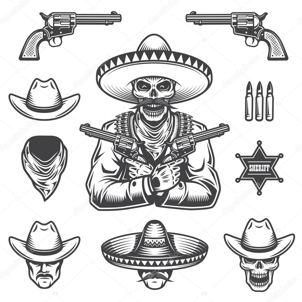 Set of sheriff and bandit elements.