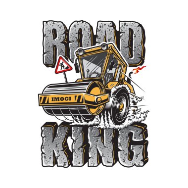Vector illustration of steamroller with stone texture text
