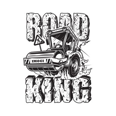 Vector illustration of steamroller with stone texture text