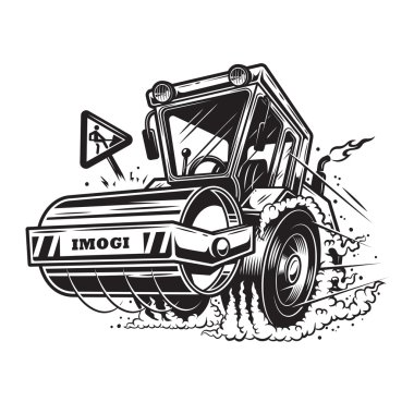 Vector illustration of steamroller with smoke under the wheels