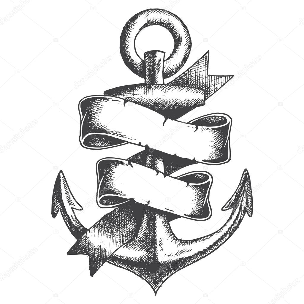 Hand Drawn Anchor with ribbon