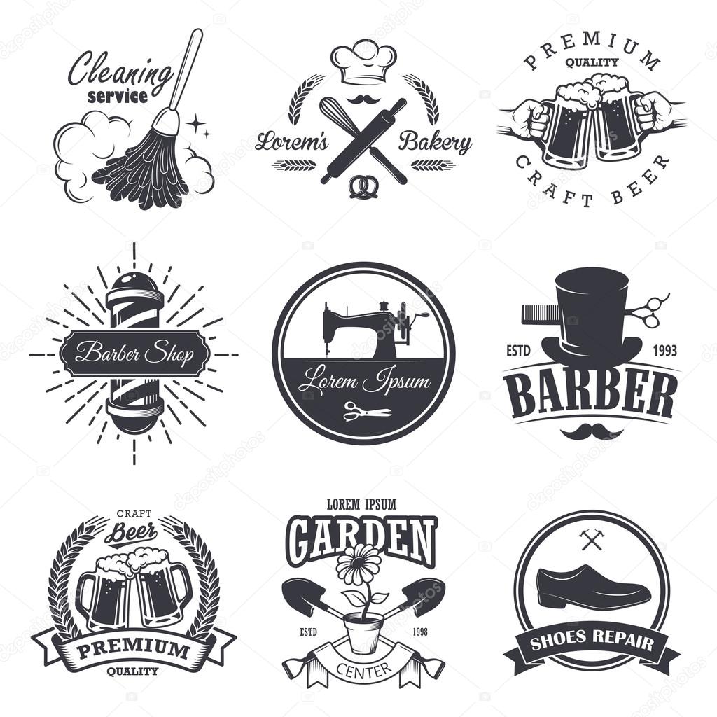 set of vintage workshop emblems