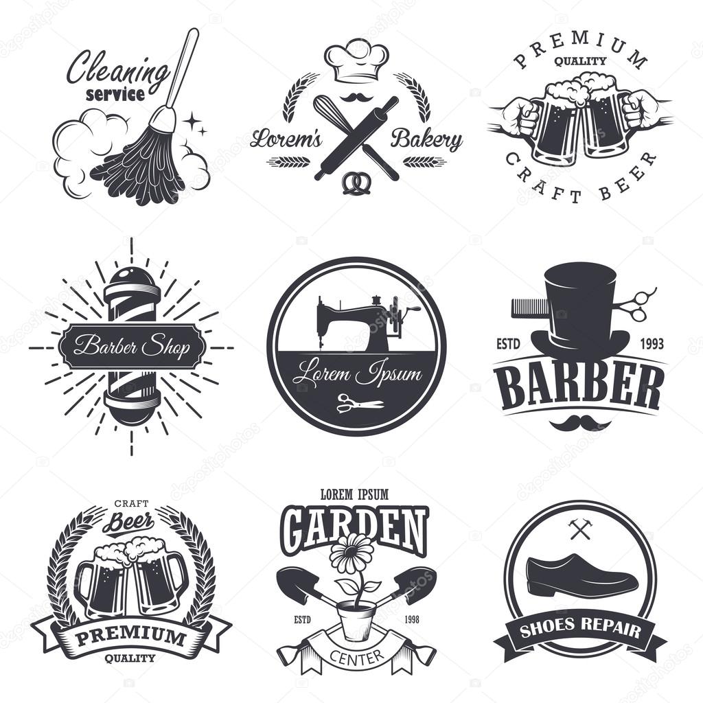 Set of vintage workshop emblems, labels, badges, and logos, Monochrome style