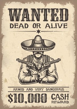 Vitage wild west wanted poster clipart