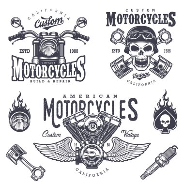 Set of vintage motorcycle emblems clipart