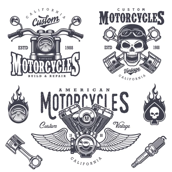 Set of vintage motorcycle emblems — Stock Vector