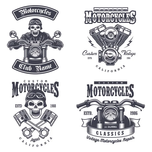 Set of vintage motorcycle emblems — Stock Vector