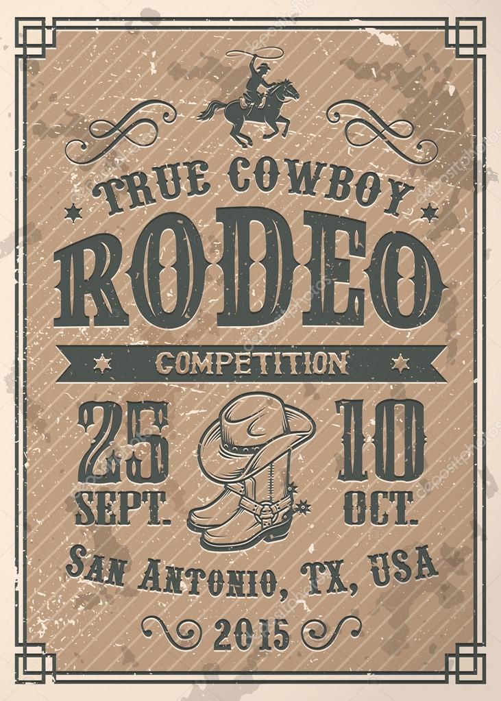 American cowboy rodeo poster with typography and vintage paper texture