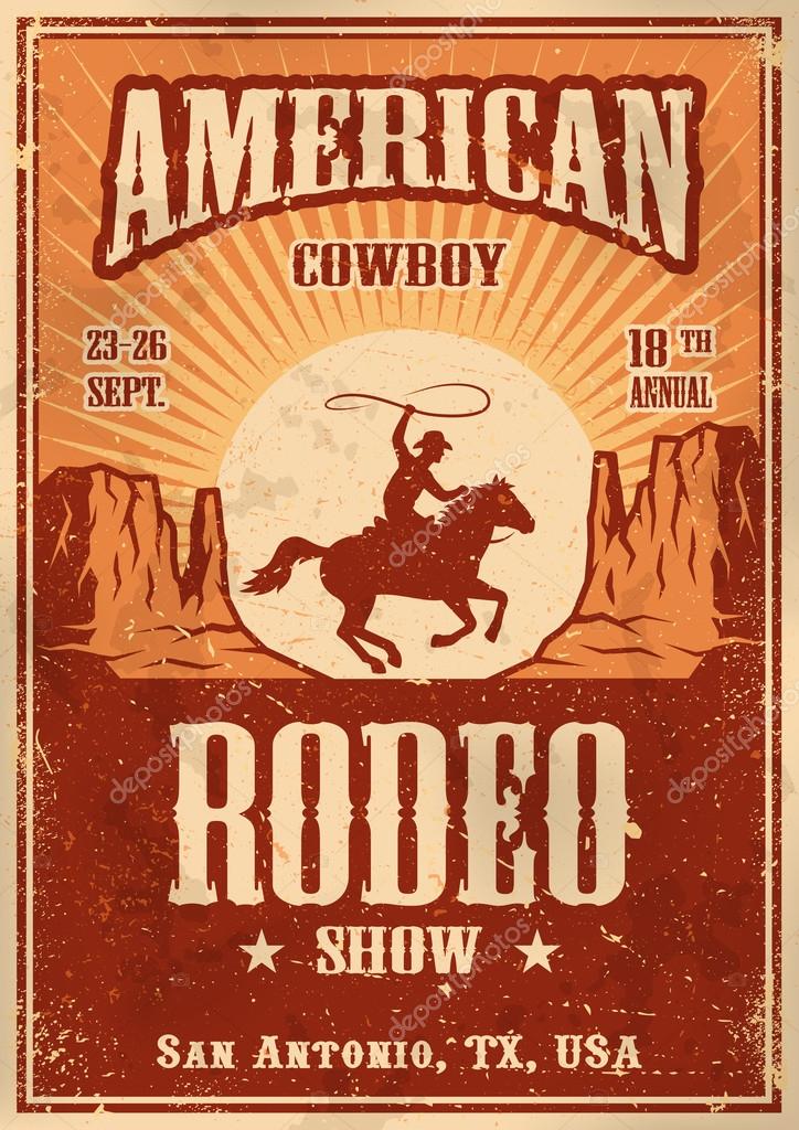 American cowboy rodeo poster with typography and vintage paper texture